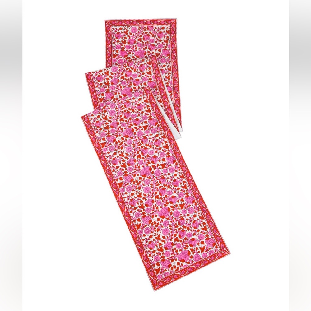 Crimson Infused Block Print Cotton Table Runner